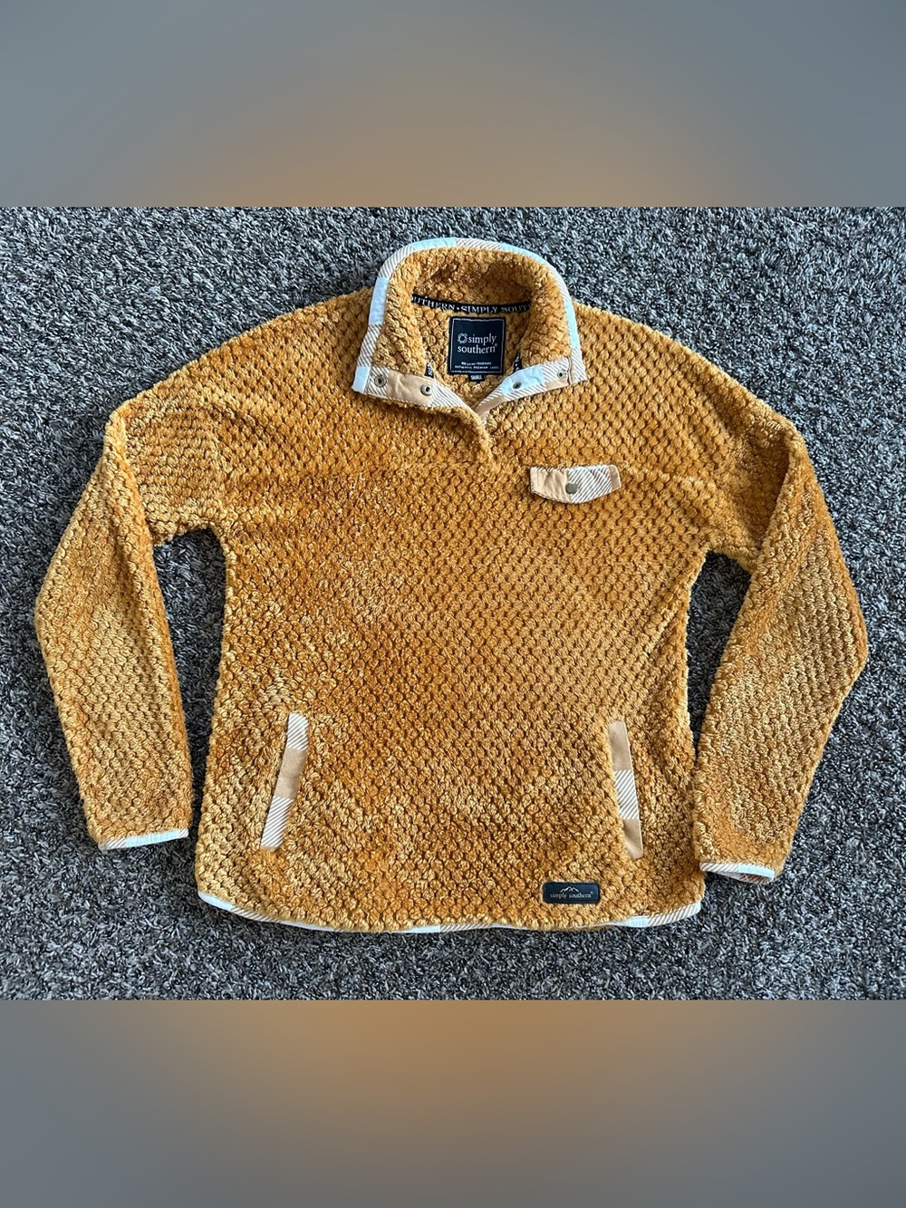 Simply Southern "Simply Soft" Popcorn Fleece Pullover mustard gold size Small